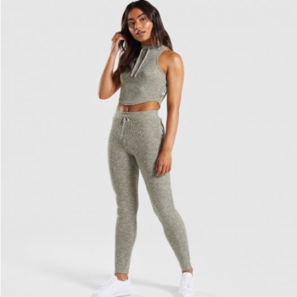 Gymshark Slounge Set with Leggings and Halter Top in Sage Green